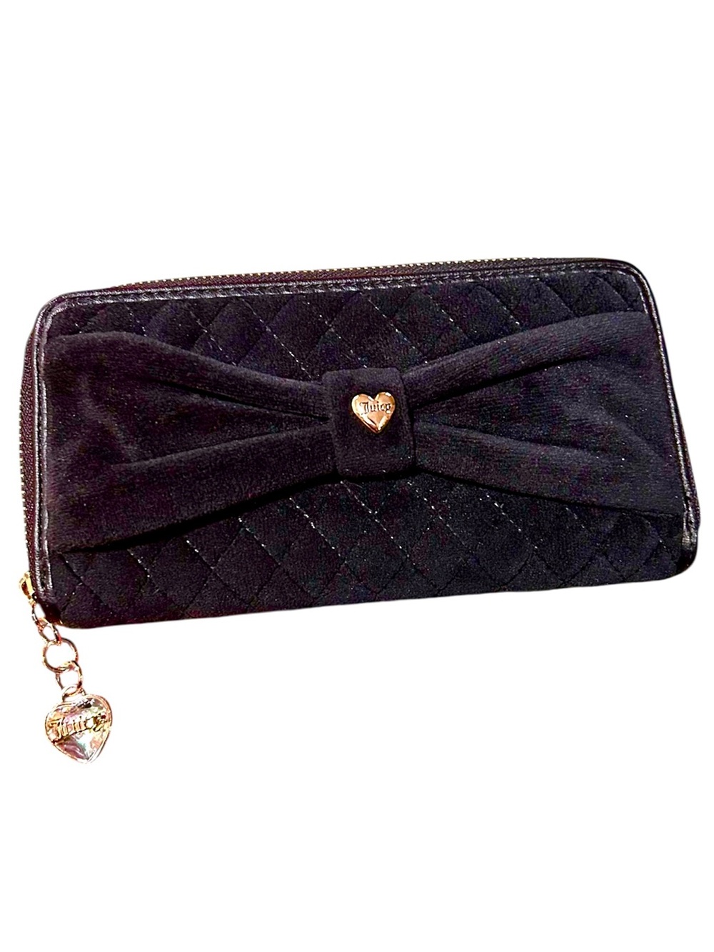 Juicy Couture Black Quilted Bow Wallet with Heart Charm